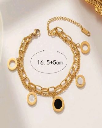 Picture of Stainless steel double layer chain bracelet with roman numerals design