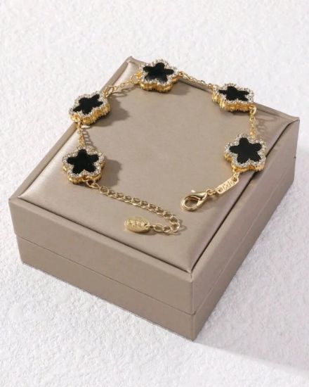 Picture of Clover & Rhinestone Chain Bracelet (Black)