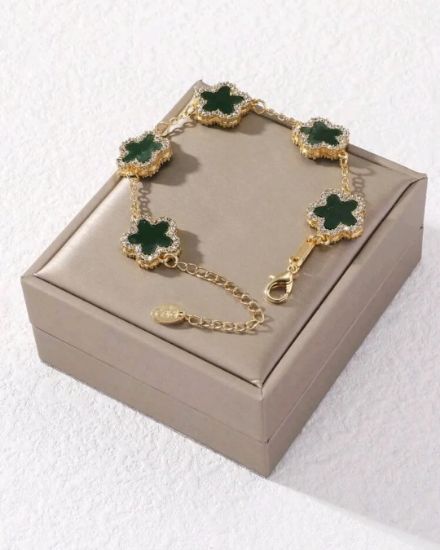 Picture of Clover & Rhinestone Chain Bracelet (Green)